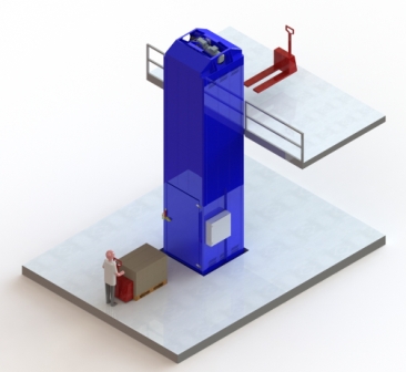 Este es un esquema de un elevador de carga. La imagen se puede interpretar también como montacargas o transportador vertical.