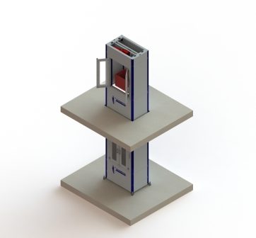 Auf diesem Bild sehen Sie eine schematische Darstellung unseres Kleingüteraufzugs der Fischer Maschinen GmbH, der für Lasten bis 300 kg ausgelegt ist. Dieser Aufzug bietet eine kompakte und effiziente Lösung für den vertikalen Transport von Kleingütern in verschiedenen industriellen Umgebungen. Mit seinem robusten Design und der präzisen Technik sorgt er für einen zuverlässigen und sicheren Betrieb. Ideal für enge Räumlichkeiten, vereinfacht unser Kleingüteraufzug die Materialhandhabung und steigert die Effizienz Ihrer Arbeitsabläufe. Die Fischer Maschinen GmbH steht für hochwertige Konstruktion und maßgeschneiderte Lösungen, die Ihre logistischen Anforderungen optimal erfüllen.